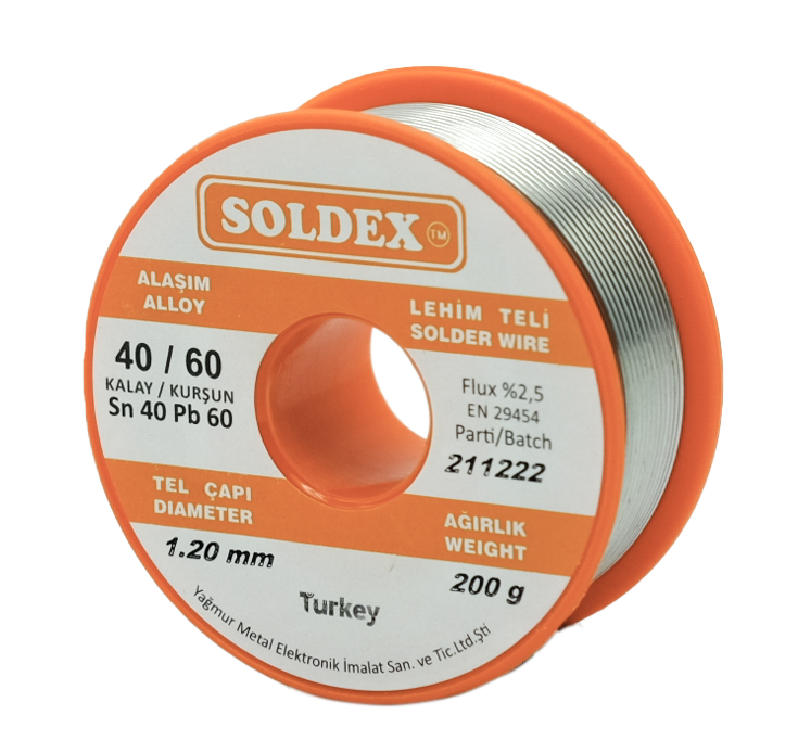 Soldex Kurşunlu Lehim Teli 1.2mm 200Gr | Sn40 Pb60