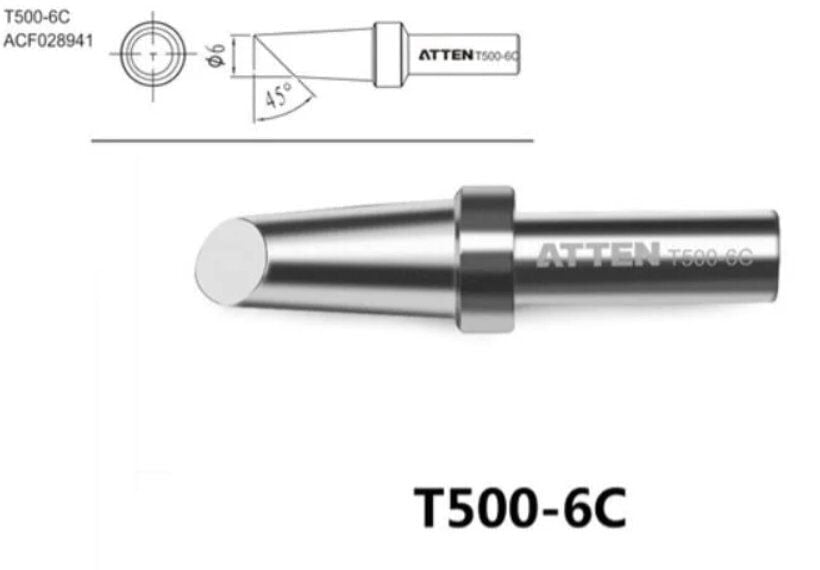 Atten T500-6C Havya Ucu - Eğik kesik 6 mm