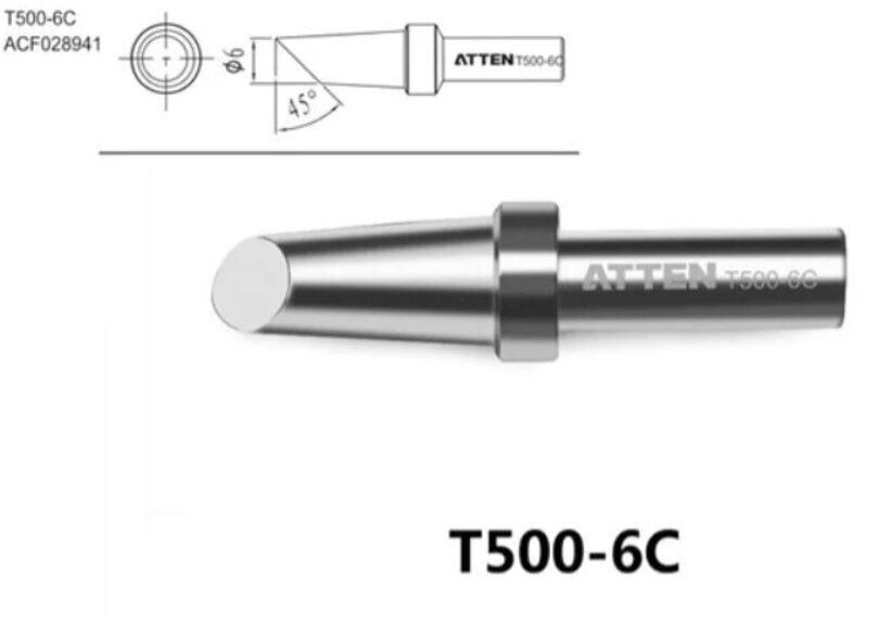 Atten T500-6C Havya Ucu - Eğik kesik 6 mm