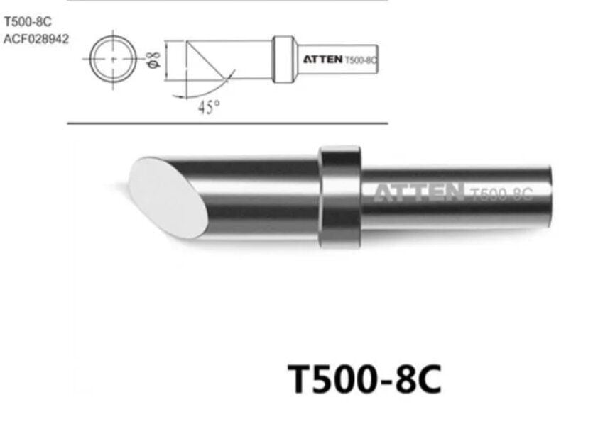 Atten T500-8C Havya Ucu - Eğik kesik 8 mm